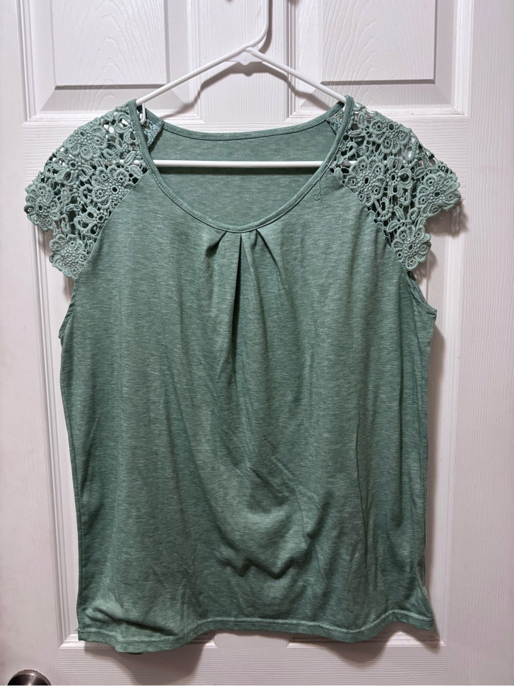 SHEIN Sage Green Crochet Cap-Sleeve Knit Top